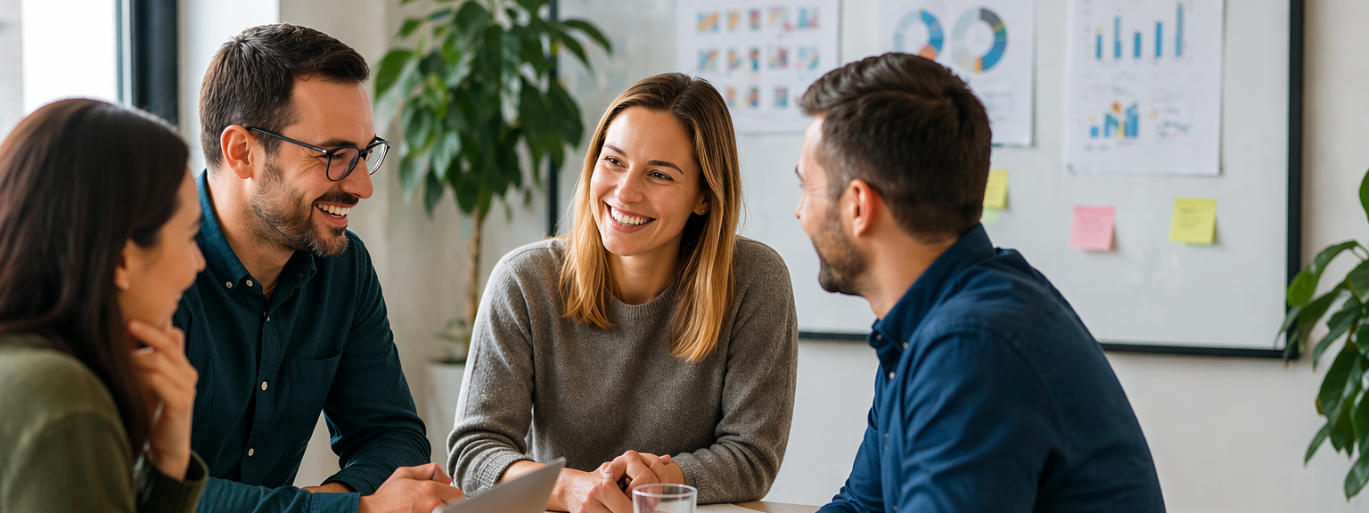 Bild på medarbetare som har ett möte.