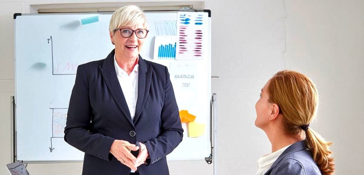 Bild på medarbetare som har en workshop i ett öppet kontorslandskap.
